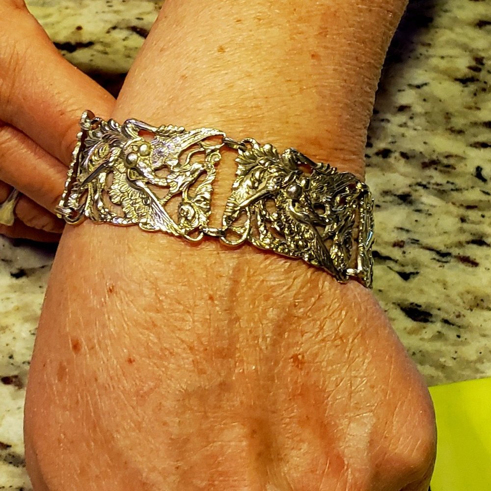 Vintage Antique 925 Dragon Hinged Bracelet